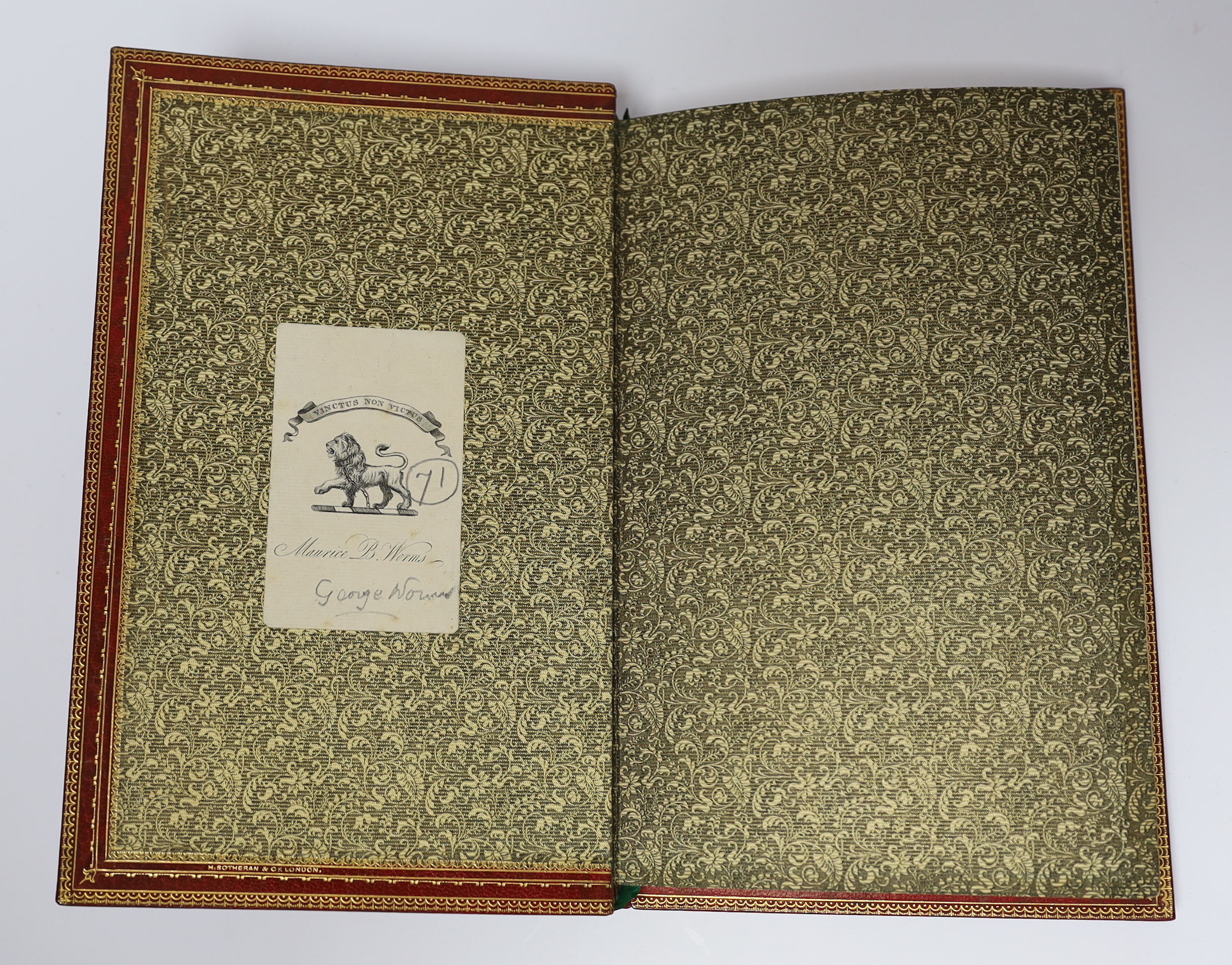 Combe, William - The Tour of Doctor Syntax in Search of the Picturesque. A Poem. 1st edition, 8vo, in later fine red crushed morocco gilt binding by H. Sotheran & Co., London, illustrated by Thomas Rowlandson, with front